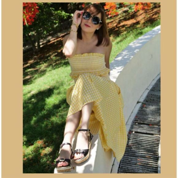 Zara Women’s Blogger Favorite Yellow White Gingham Bandeau High Waisted Full Mid - Picture 13 of 16